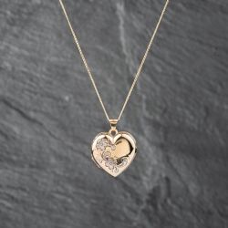 Second Hand Two Colour Gold Flower Engraved Heart Locket Pendant & 18 Inch Curb Chain 41142832