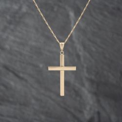 Second Hand 9ct Yellow Gold Plain Cross Pendant & 16 Inch Hayseed Chain 41142835