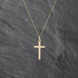 Second Hand 9ct Yellow Gold Small Plain Cross Pendant & 18 Inch Curb Chain 41142836