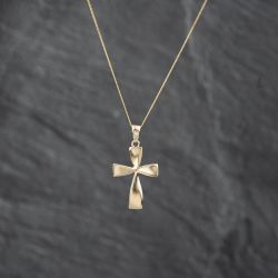 Second Hand 9ct Yellow Gold Twist Cross Pendant & 18 Inch Curb Chain 41142839