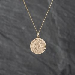 Second Hand 9ct Yellow Gold Round St Christopher Pendant & 18 Inch Curb Chain 41142844
