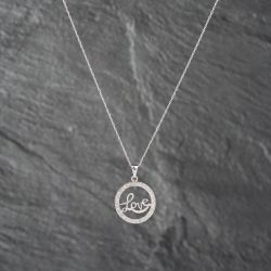 Second Hand 9ct White Gold 0.14ct Diamond Round Love Pendant & 18 Inch Prince Of Wales Chain 41142872