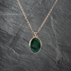 Second Hand 9ct Yellow Gold Malachite & Mother Of Pearl Rotating Fob Pendant & 20 Inch Belcher Chain 41142876