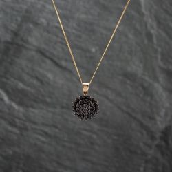 Second Hand 9ct Yellow Gold Black Diamond Circular Four Tier Cluster Pendant & 18 Inch Curb Chain 41142883