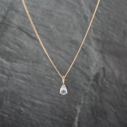 Second Hand 9ct Yellow Gold Aquamarine Teardrop Gemstone Pendant & 20 Inch Curb Chain 41142887