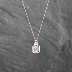 Second Hand 18ct White Gold 0.25ct Princess Cut Diamond Square Four Stone Pendant & 18 Inch Curb Chain 41142893