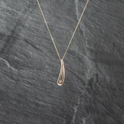 Second Hand 9ct Yellow Gold Diamond Elongated Curved Pear Shape Dropper Pendant & 18 Inch Curb Chain 41142913