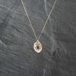 Second Hand 9ct Yellow Gold Topaz & Diamond Ornate Openwoerk Pendant & 18 Inch Curb Chain 41142914