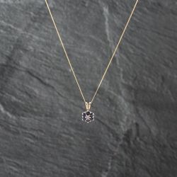 Second Hand 9ct Yellow Gold Sapphire & Diamond Flower Cluster Pendant & 18 Inch Curb Chain 41142915