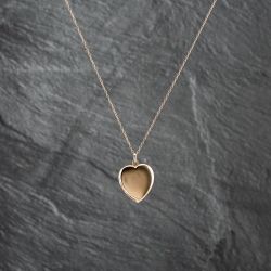 Second Hand 9ct Yellow Gold Brushed Effect Heart Locket Pendant & 16 Inch Trace Chain 41142924