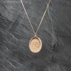 Second Hand 9ct Yellow Gold Oval Foliate Hand Engraved Locket Pendant & 18 Inch Curb Chain 41142925