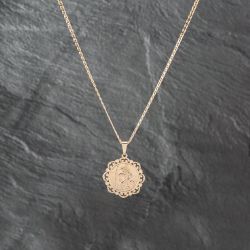 Second Hand 9ct Yellow Gold Ornate Edged St Christopher Pendant & 18 Inch Anchor Chain 41142928