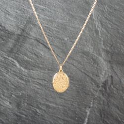 Second Hand 9ct Yellow Gold Oval Foliate Engraved Locket Pendant & 20 Inch Curb Chain 41142930
