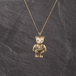 Second Hand 9ct Yellow Gold Multi Stone Articulating Teddy Pendant & 18 Inch Curb Chain 41142949