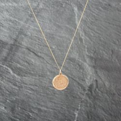 Second Hand 9ct Yellow Gold Circular Diamond Cut Edged St Christopher Pendant & 18 Inch Curb Chain 41142953