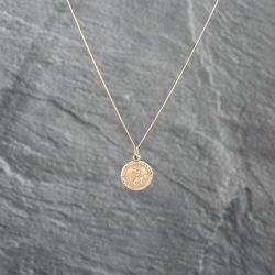 Second Hand Yellow Gold Small Circular Double Sided St Christopher Pendant & 18 Inch Curb Chain 41142955