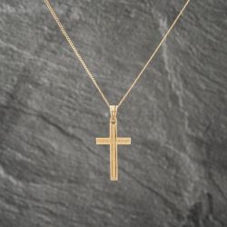 Second Hand 9ct Yellow Gold Engraved Cross Pendant & 20 Inch Curb Chain 41142957