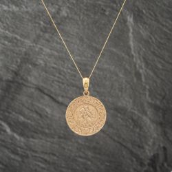 Second Hand 9ct Yellow Gold Round St Christopher Pendant & 18 Inch Curb Chain 41142962