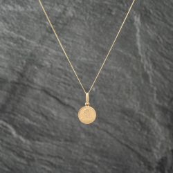 Second Hand 9ct Yellow Gold Small Round St Christopher Pendant & 18 Inch Curb Chain 41142965
