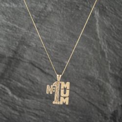 Second Hand 9ct Yellow Gold No 1 Mum Pendant & 18 Inch Curb Chain 41142969