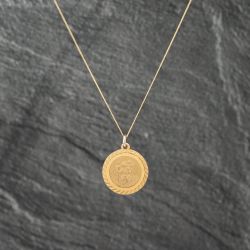 Second Hand 9ct Yellow Gold Round Openwork St Christopher Pendant & 18 Inch Curb Chain 41142977