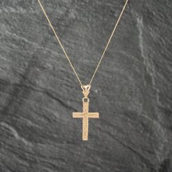 Second Hand 9ct Yellow Gold Engraved Cross Pendant & 18 Inch Curb Chain 41142983