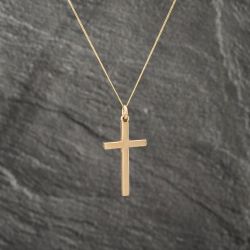 Second Hand 9ct Yellow Gold Plain Cross Pendant & 18 Inch Curb Chain 41142984