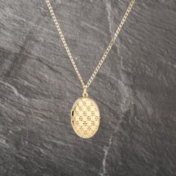 Second Hand 9ct Yellow Gold Oval Patterned Locket Pendant & 24 Inch Curb Chain 41142998