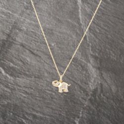 Second Hand 9ct Two Colour Gold 0.03ct Diamond Set Elephant Pendant & 18 Inch Prince Of Wales Chain 41143004