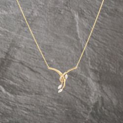 Second Hand 9ct Yellow Gold Cubic Zirconia Set Pendant & 16 Inch Belcher Chain 41143008