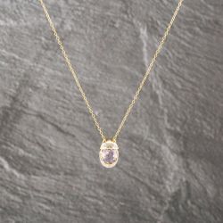 Second Hand 9ct Yellow Gold Amethyst & 0.01ct Diamond Set Pendant & 16 Inch Trace Chain 41143009