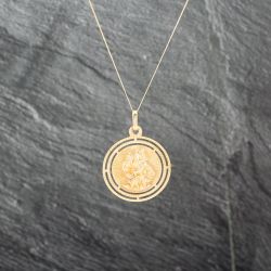 Second Hand 9ct Yellow Gold Large Round St Christopher Pendant & 18 Inch Curb Chain 41143019