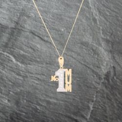 Second Hand 9ct Two Colour Gold Cubic Zirconia No 1 Mum Pendant & 18 Inch Curb Chain 41143021