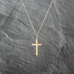 Second Hand 9ct Yellow Gold Engraved Cross Pendant & 18 Inch Curb Chain 41143023