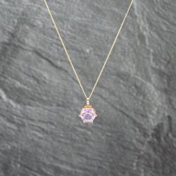 Second Hand 9ct Yellow Gold Amethyst Hexagonal Pendant & 18 Inch Curb Chain 41143026