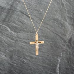 Second Hand 9ct Yellow Gold Crucifix Cross Pendant & 18 Inch Curb Chain 41143032