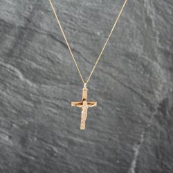 Second Hand 9ct Yellow Gold Crucifix Cross Pendant & 18 Inch Curb Chain 41143033