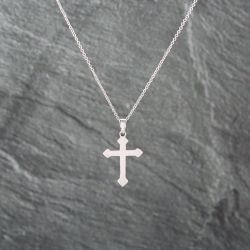 Second Hand 9ct White Gold Plain Cross Pendant & 16 Inch Trace Chain 41143040