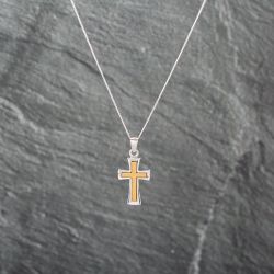 Second Hand 9ct Two Colour Gold Embossed Cross Pendant & 18 Inch Curb Chain 41143041