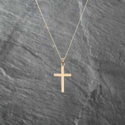 Second Hand 9ct Yellow Gold Plain Cross Pendant & 18 Inch Curb Chain 41143042