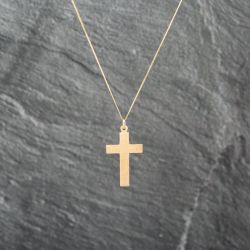 Second Hand 9ct Yellow Gold Plain Cross Pendant & 18 Inch Curb Chain 41143044