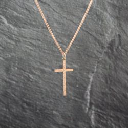 Second Hand 9ct Rose Gold Engraved Cross Pendant & 18 Inch Curb Chain 41143050