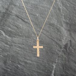 Second Hand 9ct Yellow Gold Engraved Cross Pendant & 18 Inch Curb Chain 41143051