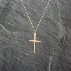 Second Hand 9ct Yellow Gold Plain Millenium Cross Pendant & 18 Inch Curb Chain 41143053