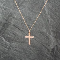 Second Hand 9ct Rose Gold Cross Pendant & 18 Inch Curb Chain 41143061