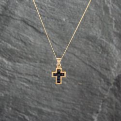 Second Hand 9ct Yellow Gold Sapphire Small Cross Pendant & 18 Inch Curb Chain 41143064