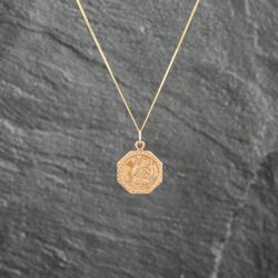 Second Hand 9ct Yellow Gold Octagonal St Christopher Pendant & 18 Inch Curb Chain 41143069