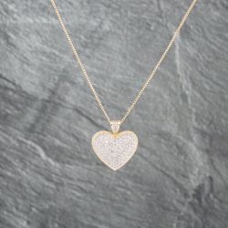 Second Hand 9ct Yellow Gold Brilliant Cut Diamond Pave Heart Pendant & 16 Inch Box Chain 41143072