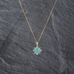 Second Hand 9ct Yellow Gold Glass Flower Pendant & 18 Inch Curb Chain 41143086