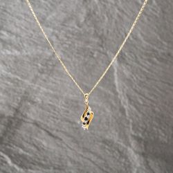 Second Hand 9ct Yellow Gold Sapphire & Diamond Leaf Design Gemstone Pendant & 20 Inch Curb Chain 41143092